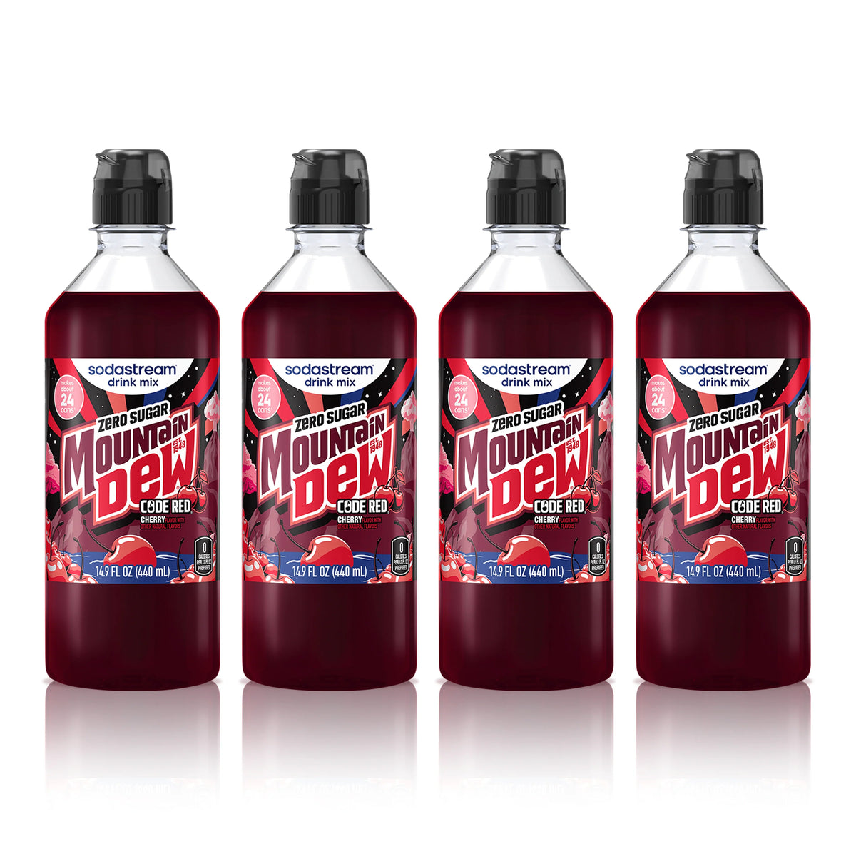 Sodastream MTN DEW Code Red Cherry Zero Sugar Drink Mix 4 Pack 440ml