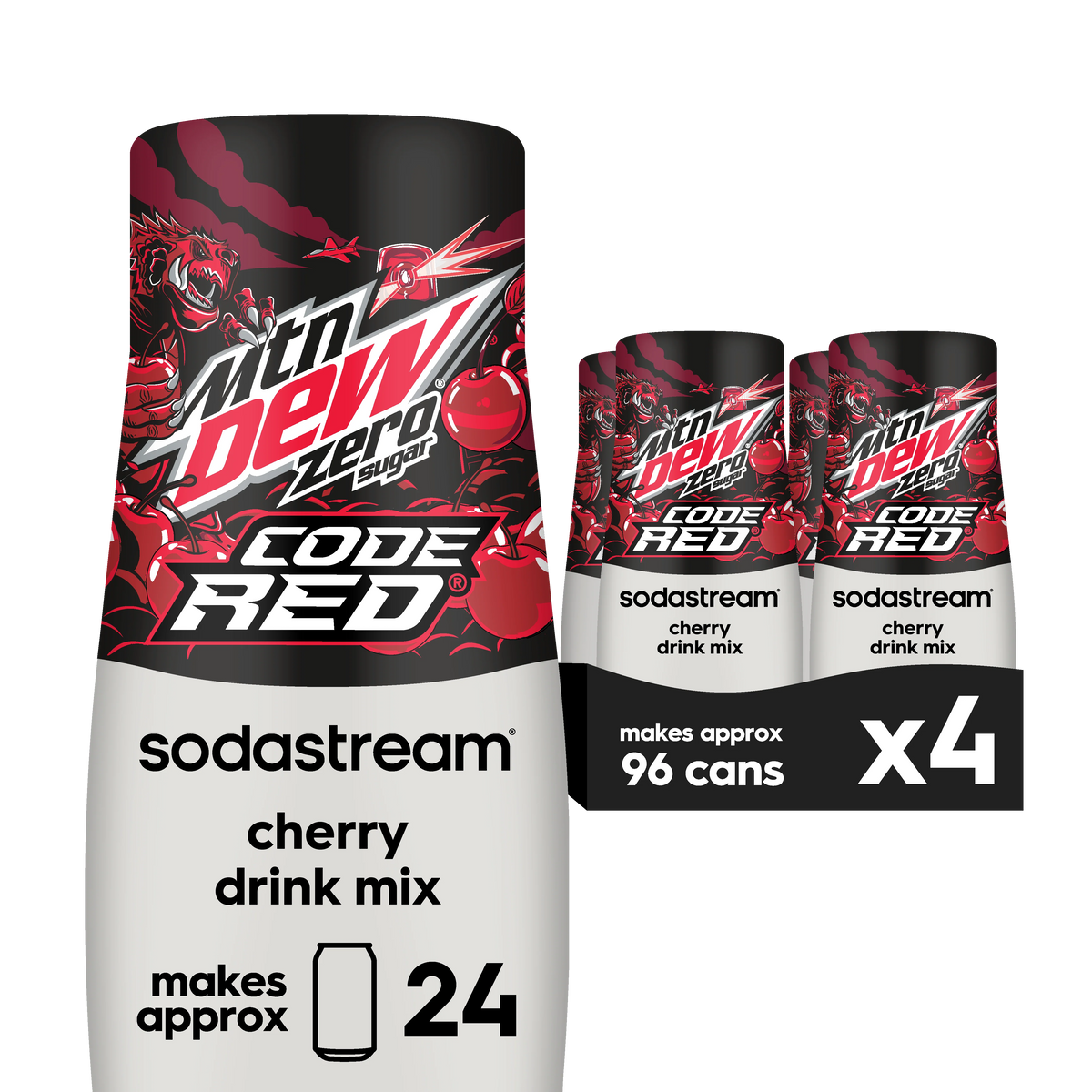 Sodastream MTN DEW Code Red Cherry Zero Sugar Drink Mix 4 Pack 440ml- final sale